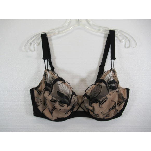 Simone Perele Other - Simone Perele Embroidered Unlined Mesh Bra 36E Underwire Black/Beige 13f320